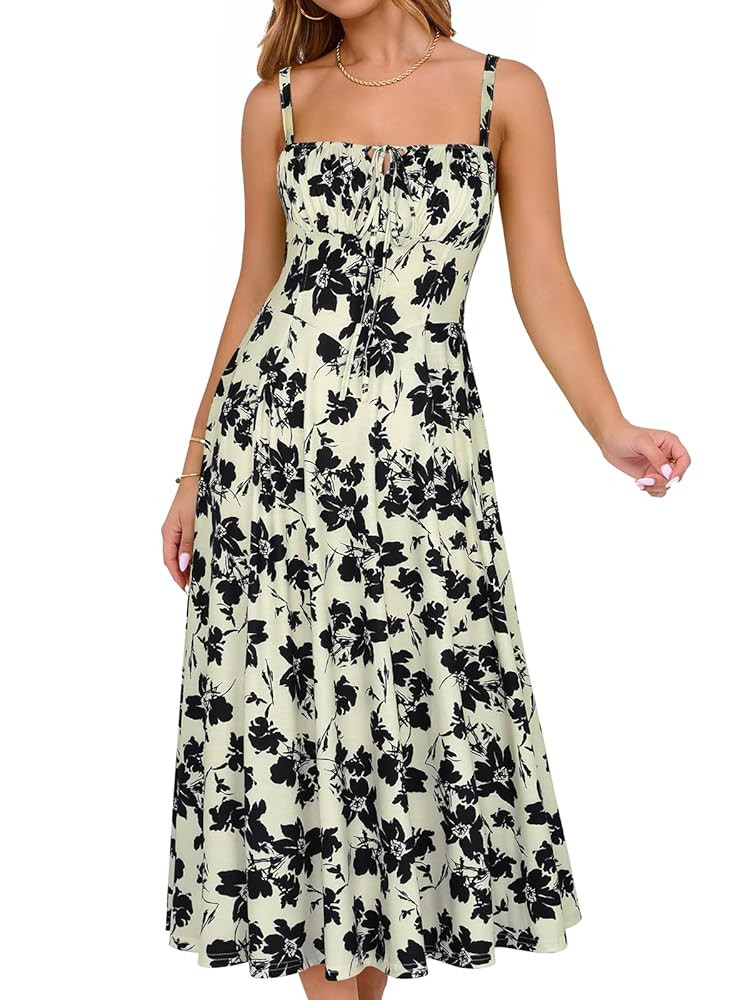 YATHON Women's Summer Midi Corset Boho Dresses Fall Casual Floral Spaghetti Straps Lace Up Dress ... | Amazon (US)