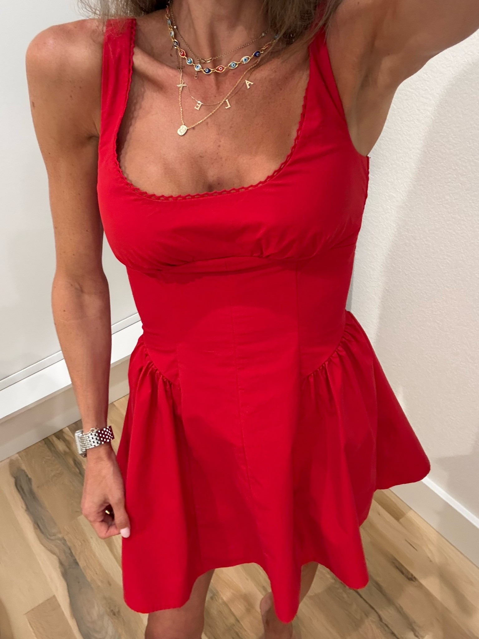 The cutest red flare mini dress petite friendly and can go bra free! Wearing xxs petite 
Code SHORTSAF

#LTKPetite #LTKSaleAlert #LTKTravel
