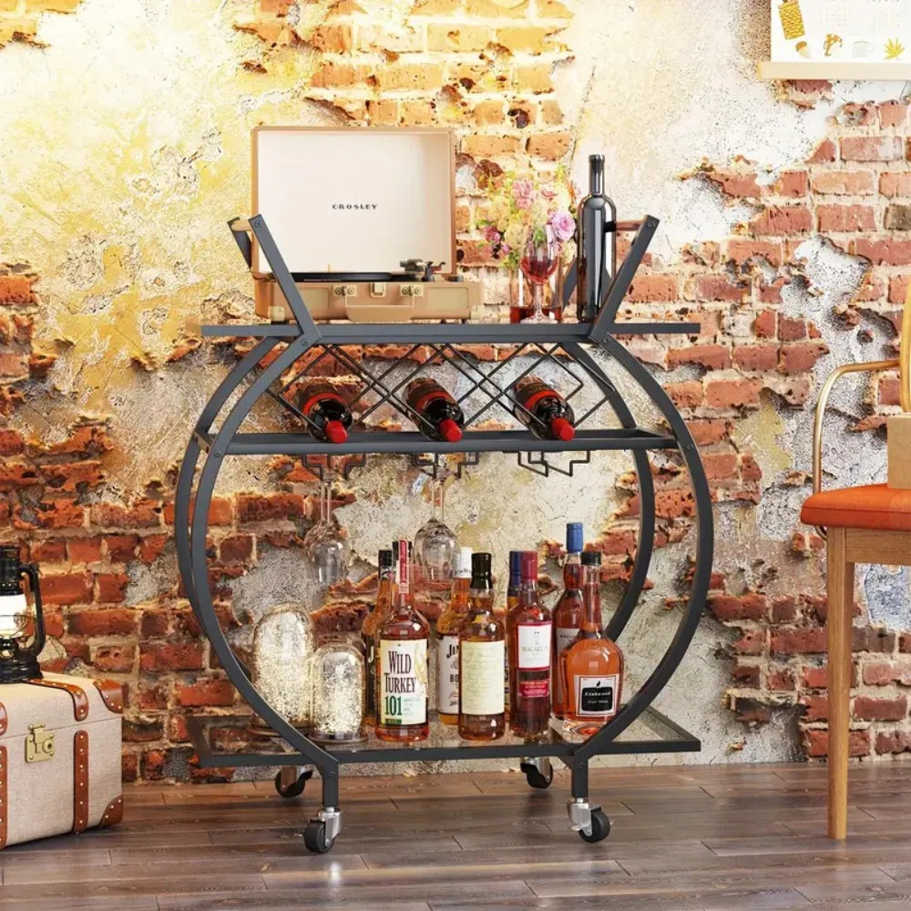 Mercer41 Bar Trolley 2 Tier Rolling Home Service Trolley With Wine Rack And Wheels, Modern Metal ... | Wayfair North America