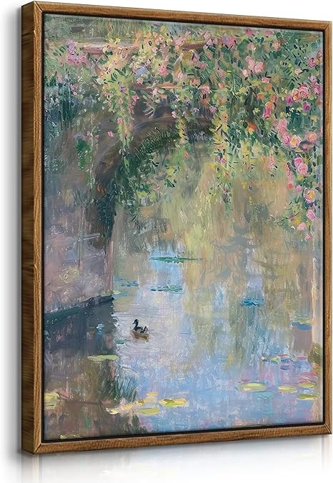 QWETTY666 Framed Vintage Impressionist Landscape Wall Art Rustic Farmhouse Colorful Flowers Pictu... | Amazon (US)