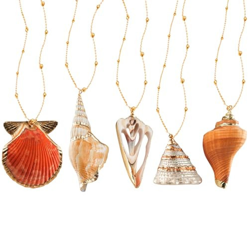 5Pcs Shell Necklace,Natural Seashell Scallop Conch Shell Pendant Necklace with Gold Edge,Adjustable Simple Seashell Necklace Beach Sea Shell Necklace,Handmade Seashell Jewelry Gifts for Women | Amazon (US)