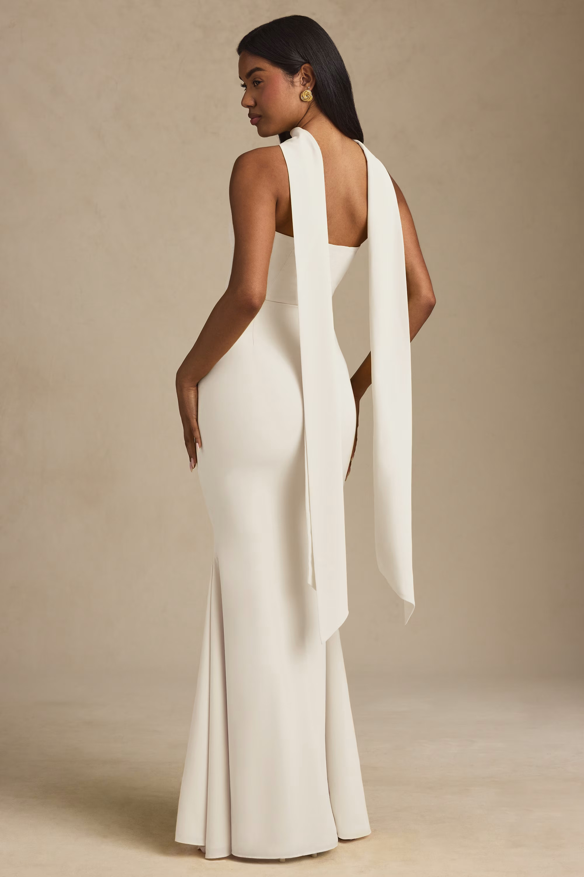 Scarf-Detail Strapless Gown in Ivory | Oh Polly