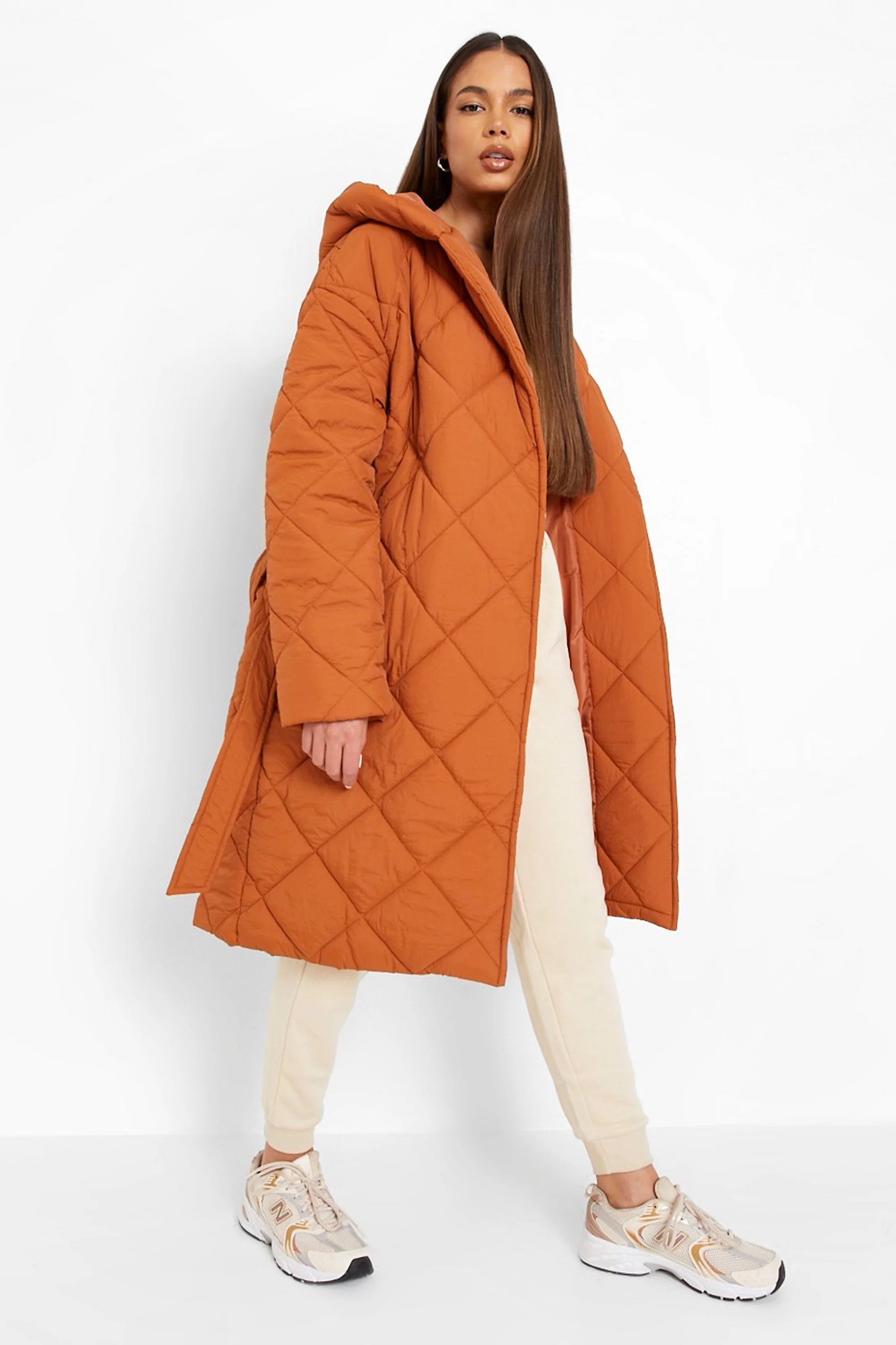 Diamond Quilted Belted Puffer | Boohoo.com (US & CA)