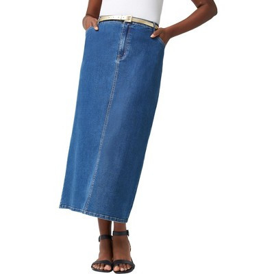 Jessica London True Fit Stretch Denim Midi Skirt - 30 W, Medium Stonewash | Target
