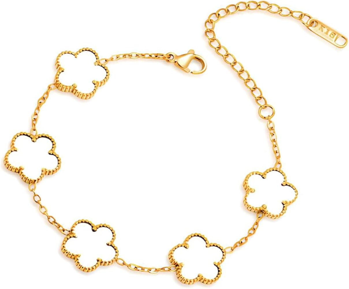 18K Gold-Plated Four Leaf Clover Bracelet for Women,Adjustable lucky Bracelet Set Jewelry Gift-Hy... | Amazon (US)