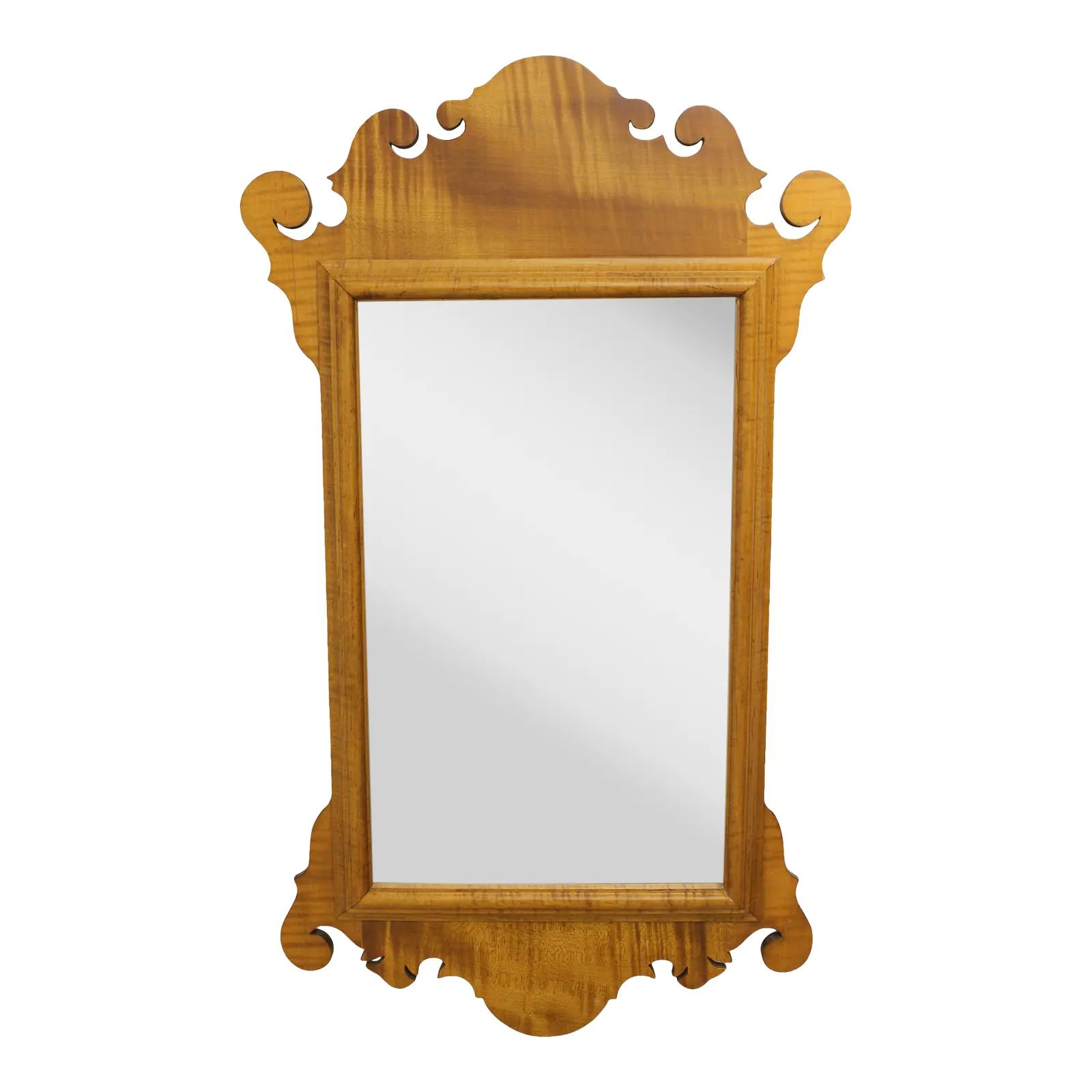 Bench Made Hand Crafted Tiger Maple Chippendale Mirror | Chairish