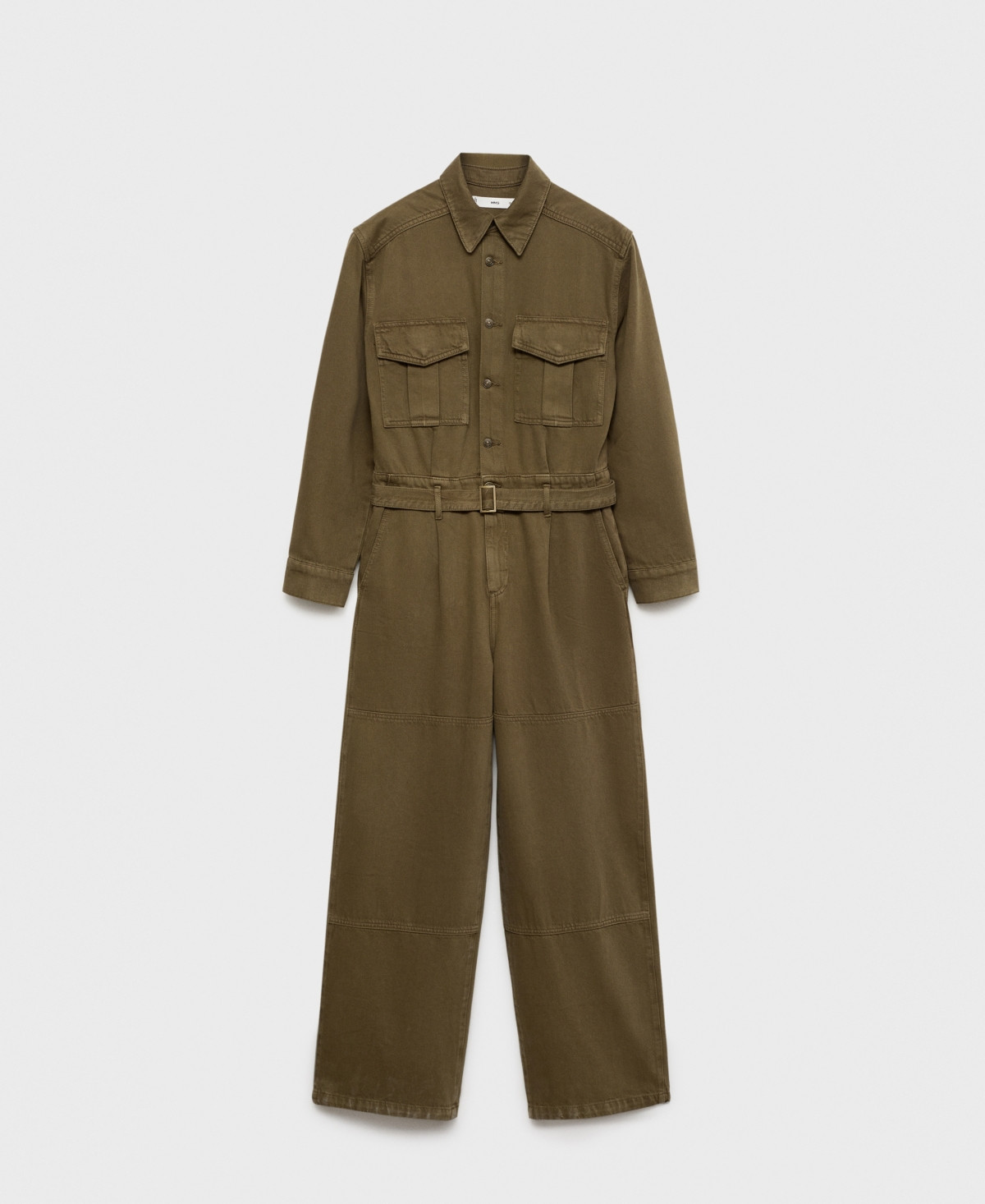 Mango Women's Belted Denim Jumpsuit - Khaki | Macy's