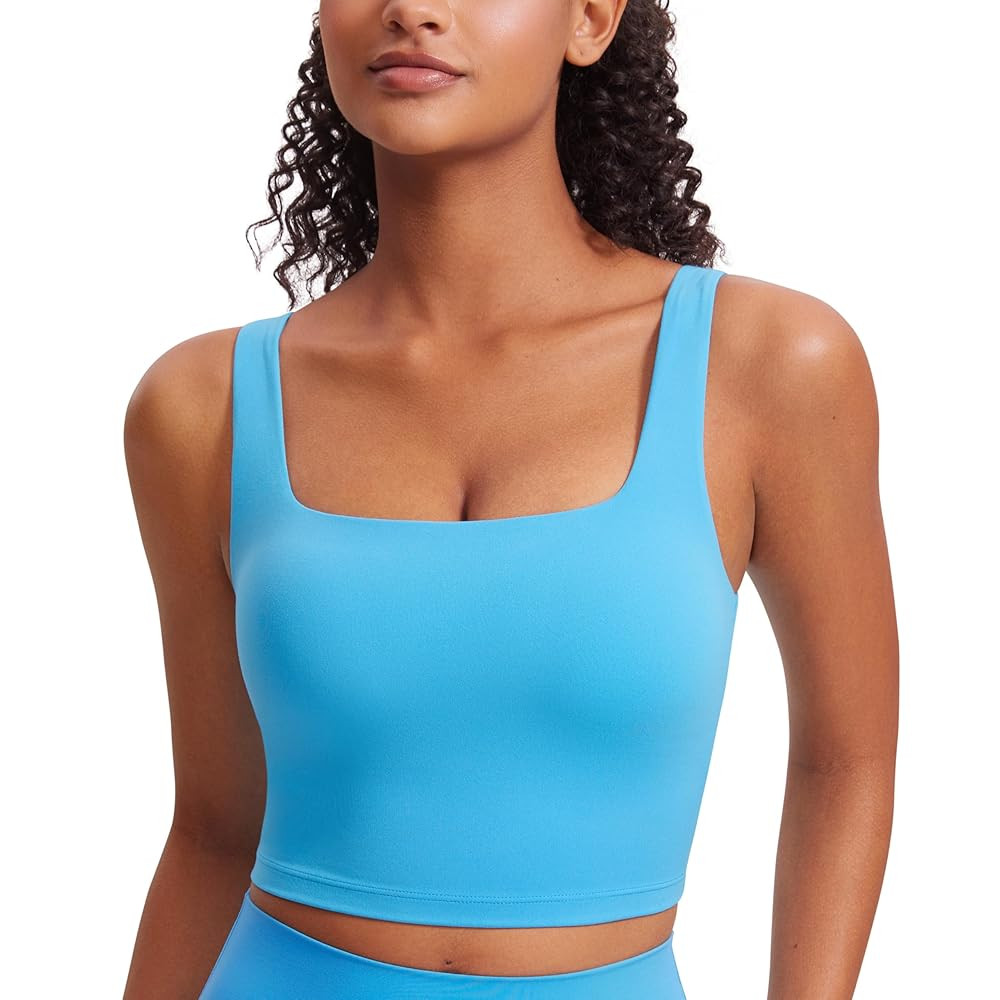 CRZ YOGA Butterluxe Womens Square Neck Longline Sports Bra - Workout Crop Tank Tops Padded Yoga C... | Amazon (US)