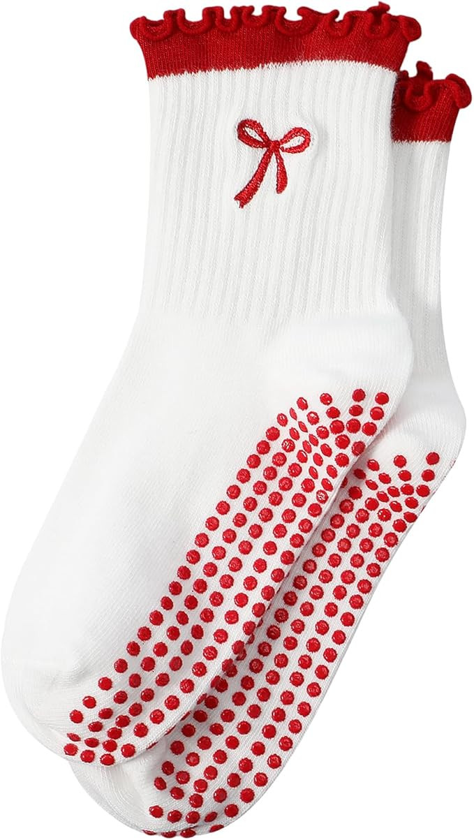 Jeyiour Women Cute Pilates Socks Nonslip Ruffle Yoga Socks with Grip Valentines Pilates Yoga Gift... | Amazon (US)