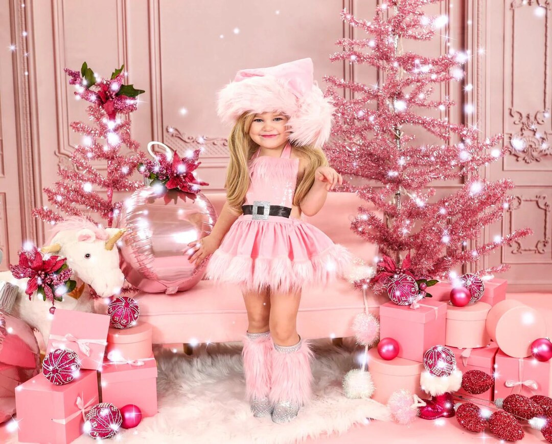 DELUXE Pink LOVER Santa Romper Fur Costumes Girls Clothing Skirts Christmas - Etsy | Etsy (US)