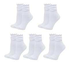 Bienvenu Ruffle Slouch Socks for Women, Cute Cotton Crew Socks, Frilly Novelty Knit Socks 5 Pairs | Amazon (US)