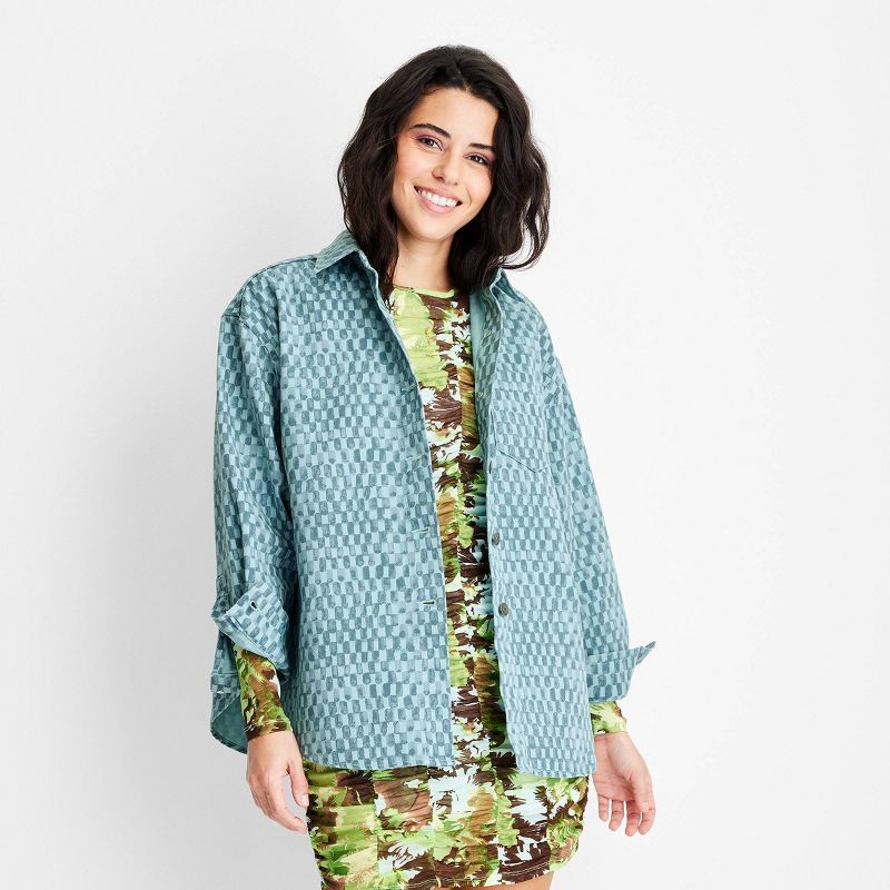 Women's Long Sleeve Checked Denim Shirt - Future Collective™ with Gabriella Karefa-Johnson Blue | Target