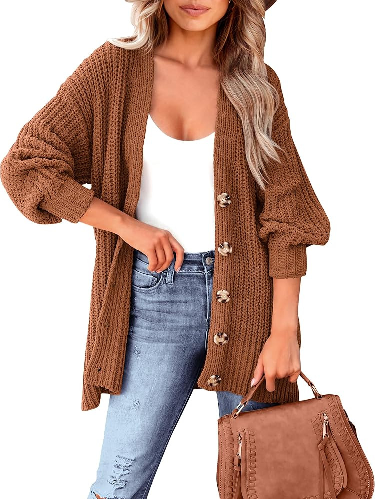 MASCOMODA Women's Long Sleeve Oversized Cable Knit Sweater Cardigan 2023 Fall Open Front Button D... | Amazon (US)