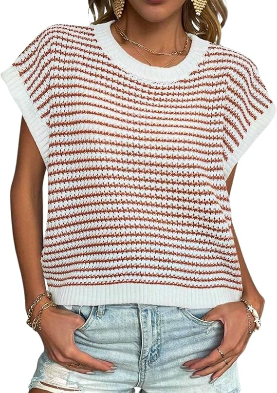 Zeagoo Women's Cap Sleeve Sweaters Vest Crew Neck Knit Sweater Tops 2025 Casual Summer Sleeveless... | Amazon (US)