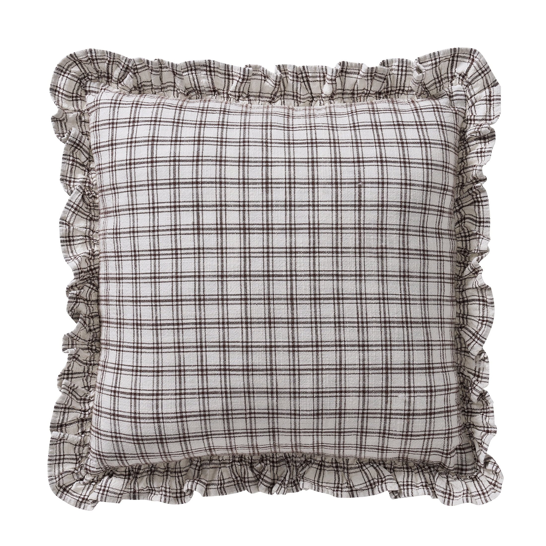 My Texas House 18" x 18" Ivory/Brown Ruffle Plaid Cotton Decorative Pillow | Walmart (US)