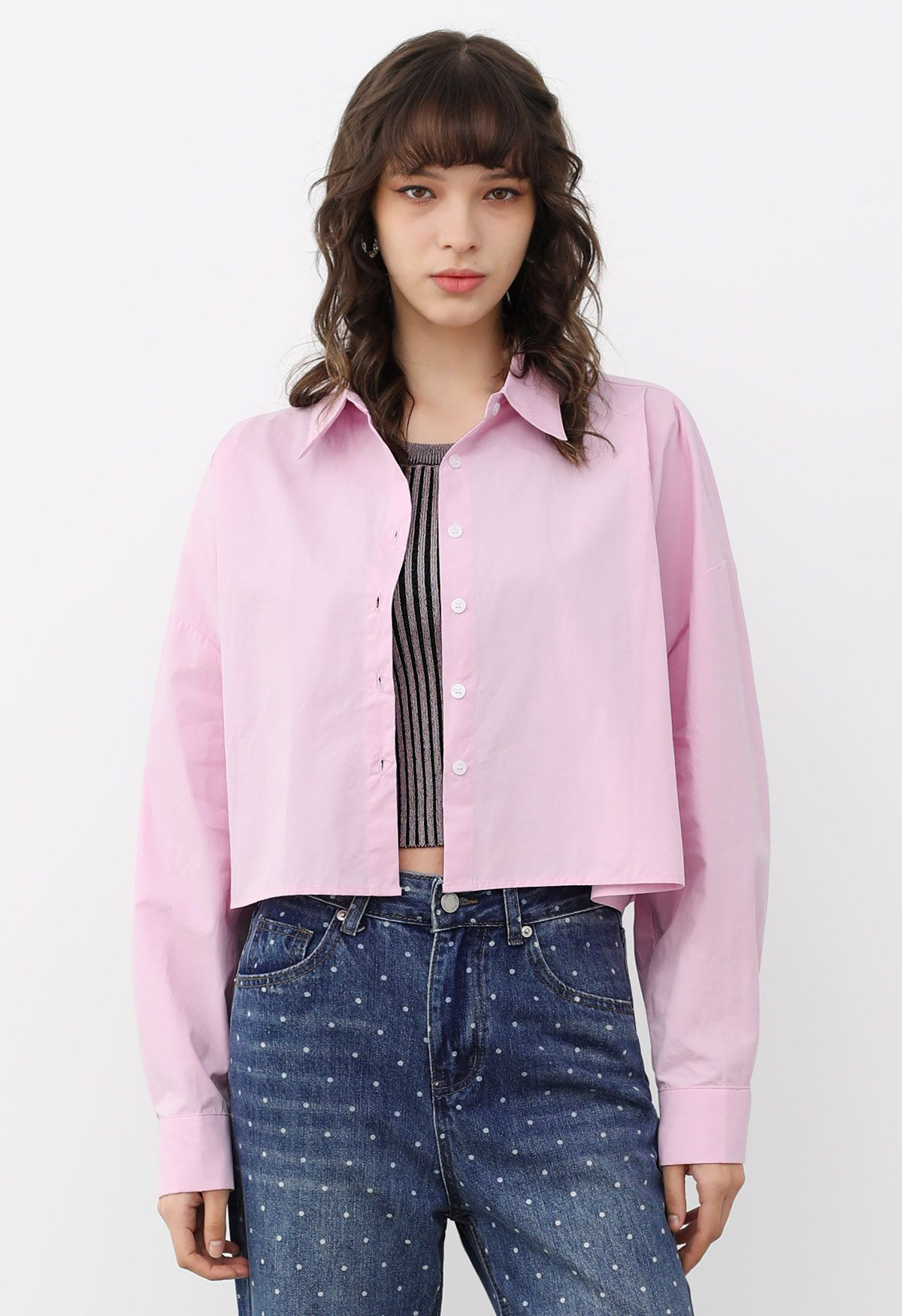 Chic Button Down Crop Shirt in Pink | Chicwish