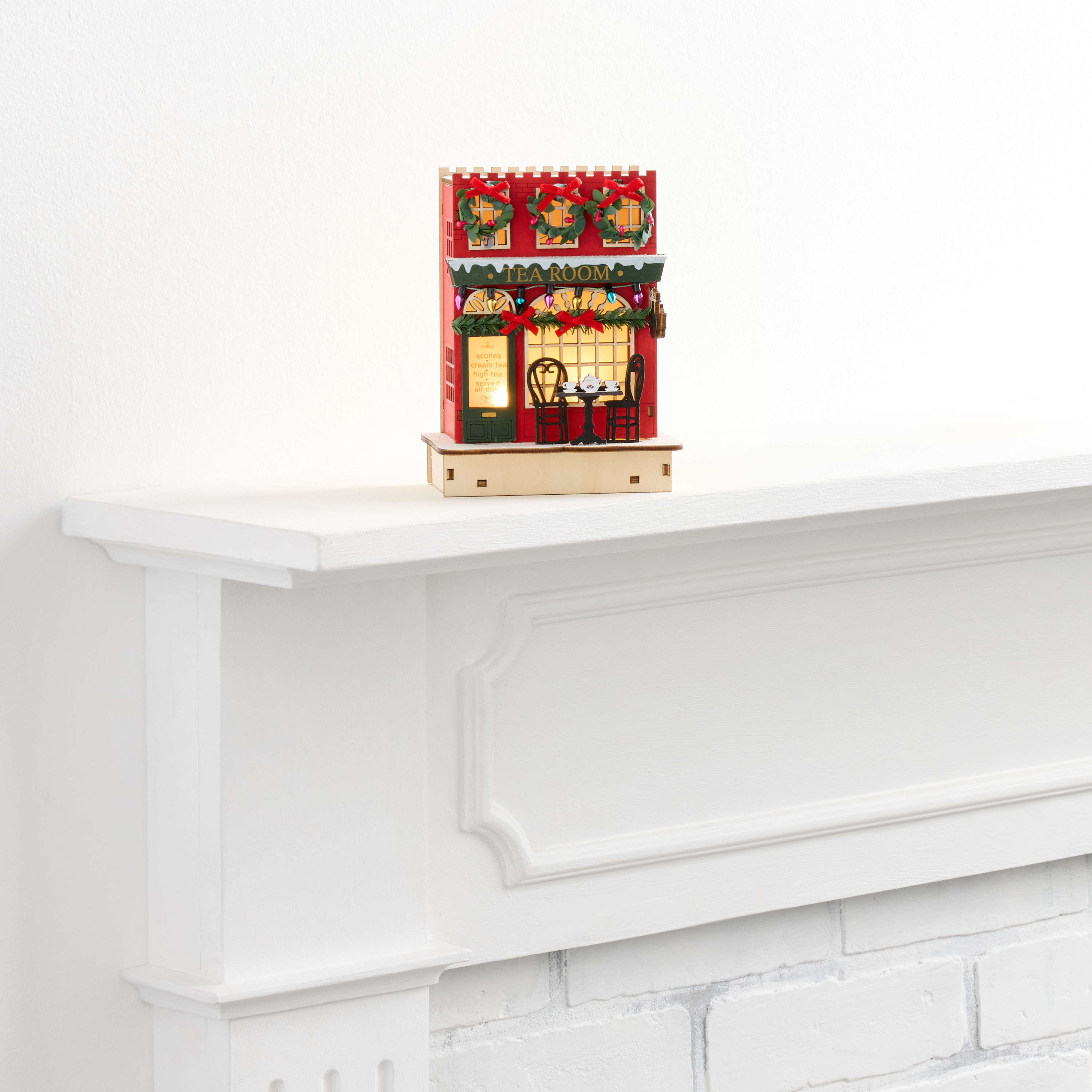 Laser Cut Wood British Tearoom LED Light Up Decor | World Market