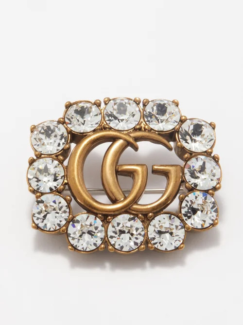 Gucci - Crystal-embellished Gg Brooch - Womens - Gold Multi | Matches (US)