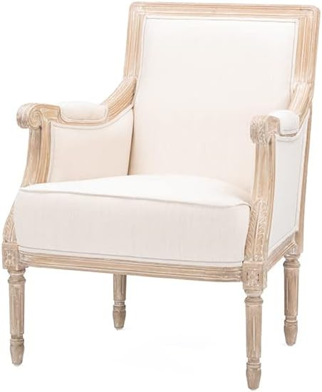 Baxton Studio Chavanon Wood and Linen Traditional French Accent Chair, Light Beige | Amazon (US)