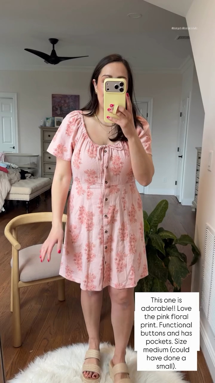 This one is adorable!! Love the pink floral print. Functional buttons and has pockets. Size medium (could have done a small). @target @targetstyle