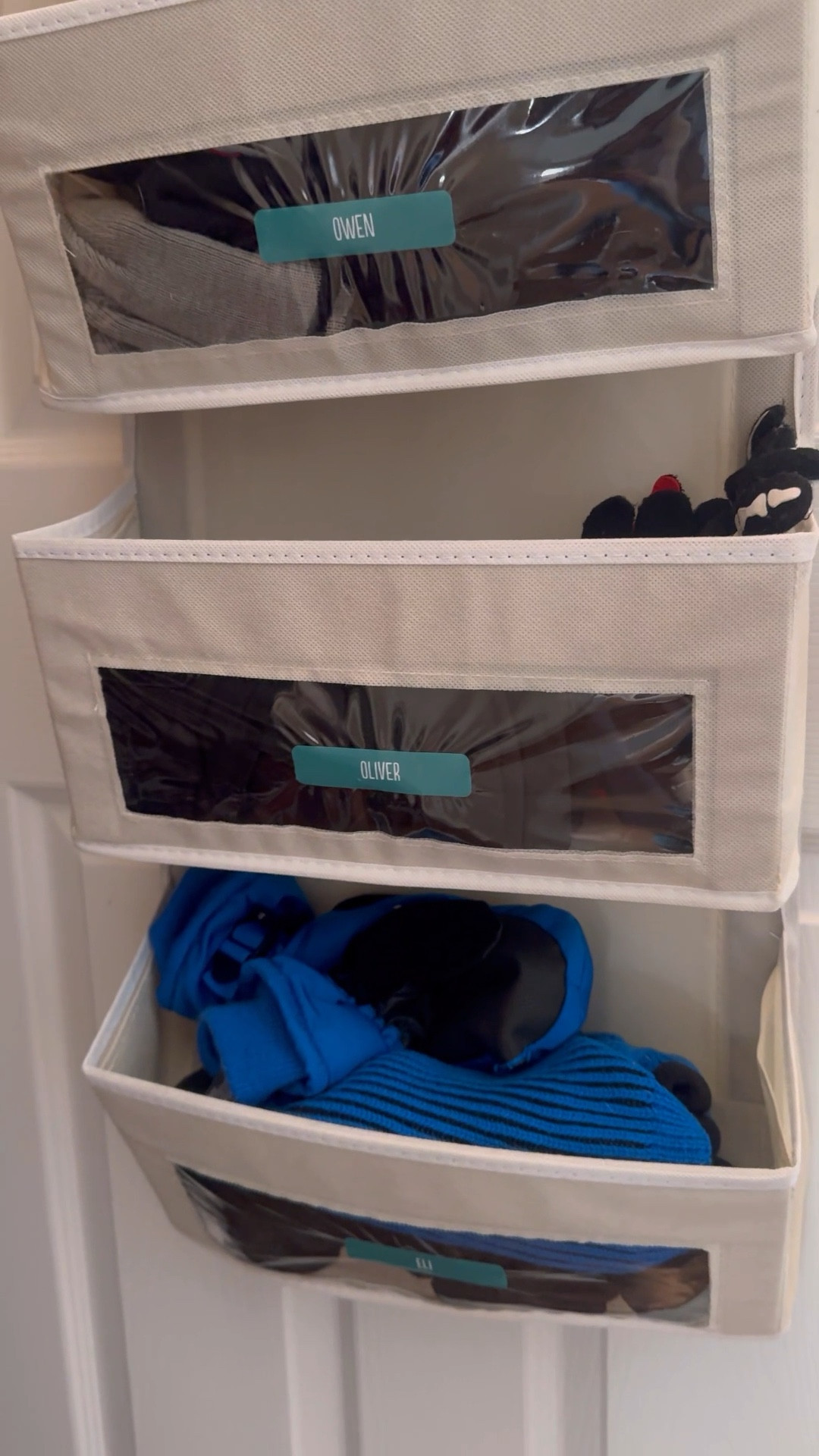 Easy storage solution for small closets - we change it in the the summer to goggles and summer stuff and label it so there’s no fighting over who’s stuff is whose - mom hacks - organization tips 

#LTKWatchNow #LTKHome #LTKOver40