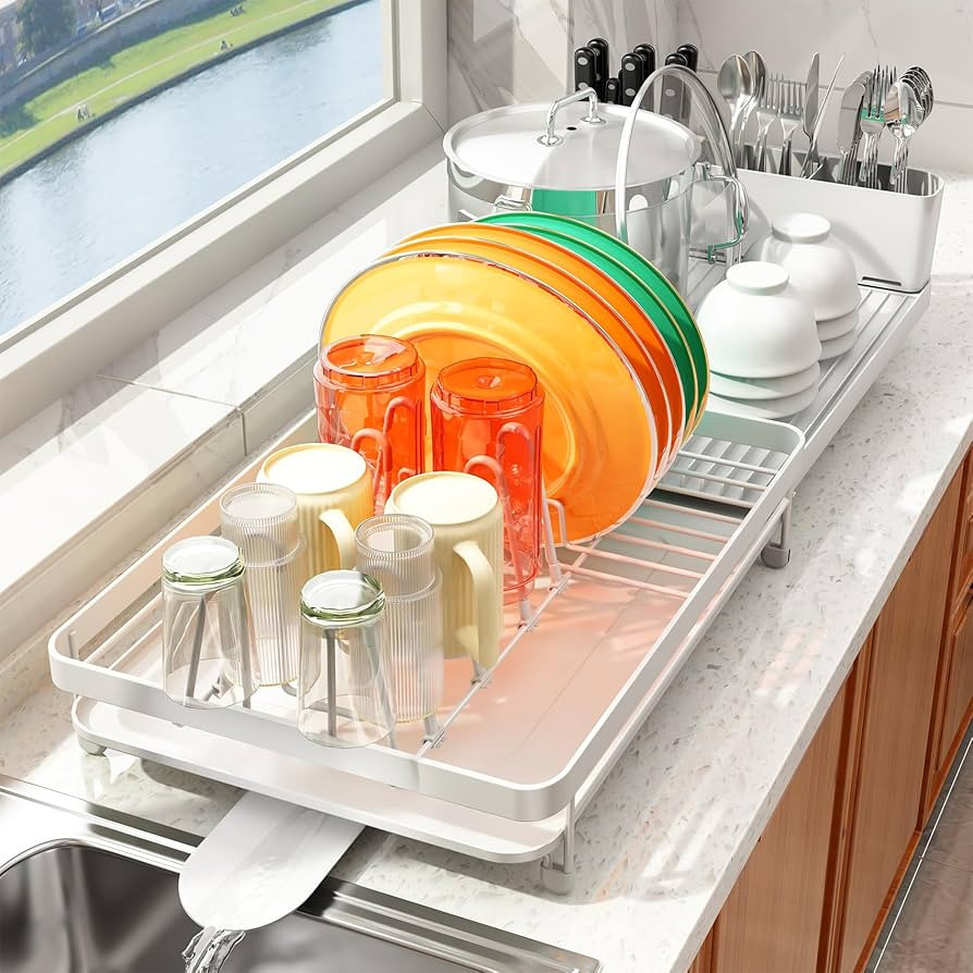 SNTD Large Dish Drying Rack - Extendable Dish Rack for Kitchen Counter, Stainless Steel Dish Drai... | Amazon (US)