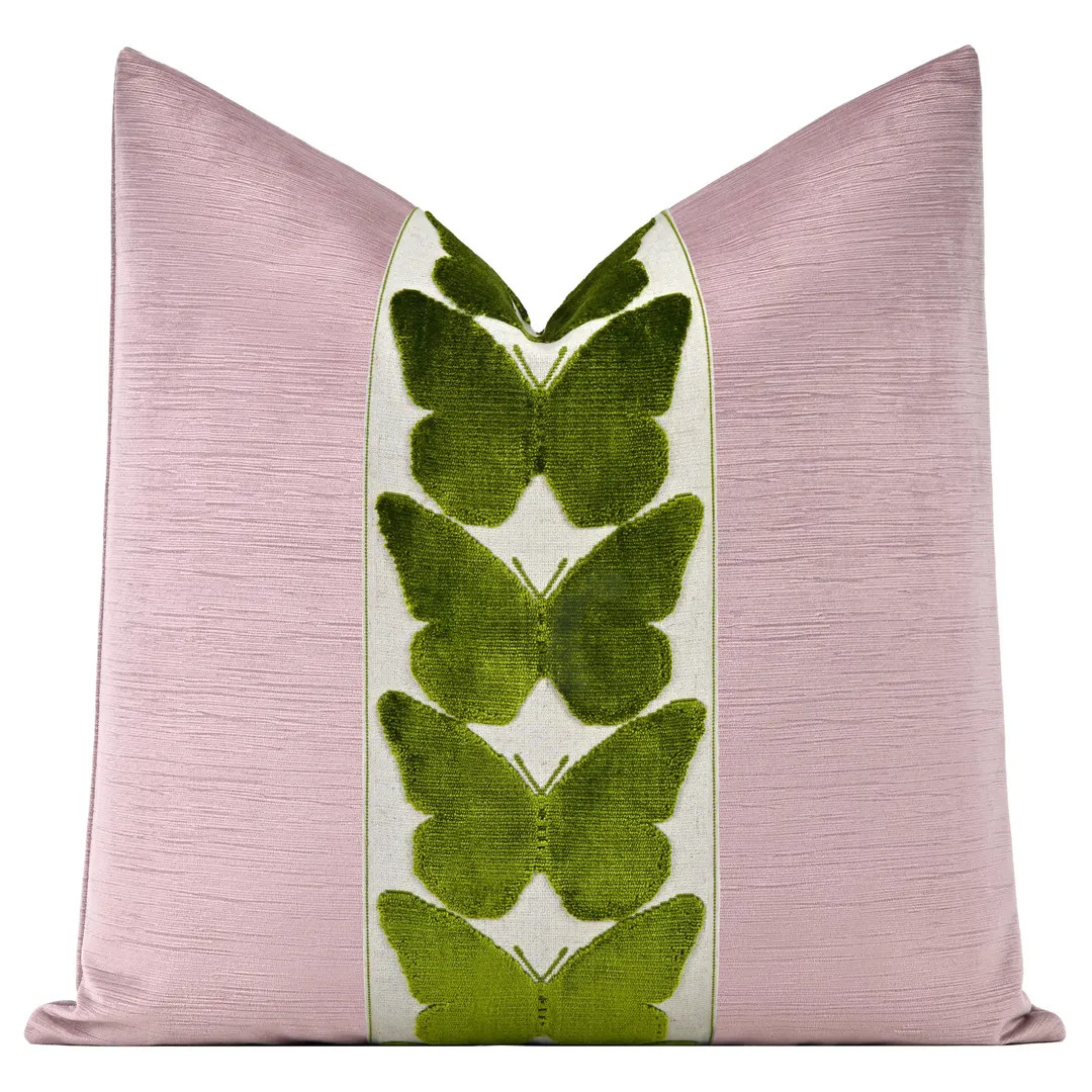 Striated Velvet Pillow Cover With Large Butterfly Trim | Woodrose Designer Throw Pillow Cover Wit... | Etsy (US)