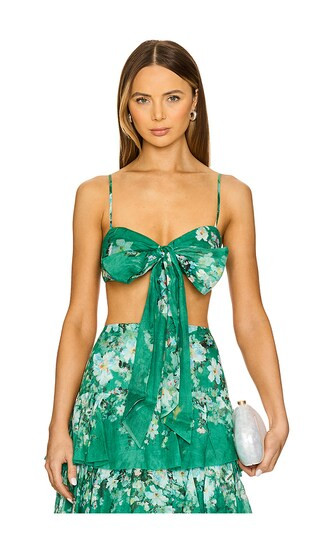 Everley Draped Bow Bralette in Green Watercolour Floral | Revolve Clothing (Global)