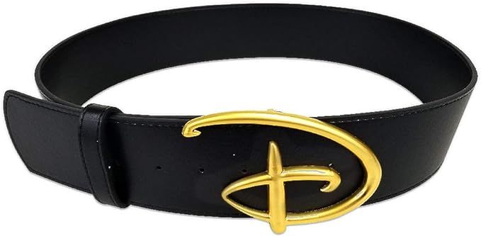 Disney Belt, Signature D Logo Gold Cast Buckle Black, Vegan Leather Belt | Amazon (US)