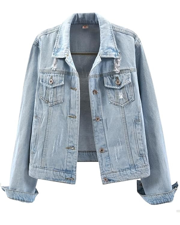 Kedera Womens Denim Jackets Distressed Ripped Long Sleeve Jean Jacket Coats | Amazon (US)