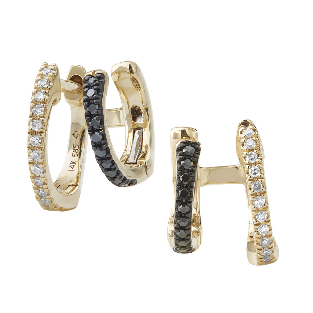 14K YG Black Diamond/White Diamond Double Huggie | Petra Jewelry