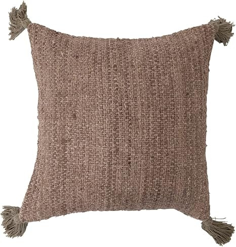 Bloomingville Woven Cotton Striped Chambray Back and Tassels Pillow, 18" L x 18" W x 1" H, Multic... | Amazon (US)