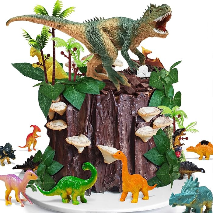 GLAHORSE 26 PCS Dinosaur Cake Toppers With Dinosaur Eggs Leaves Trees Cake Decorations For Birthd... | Amazon (US)