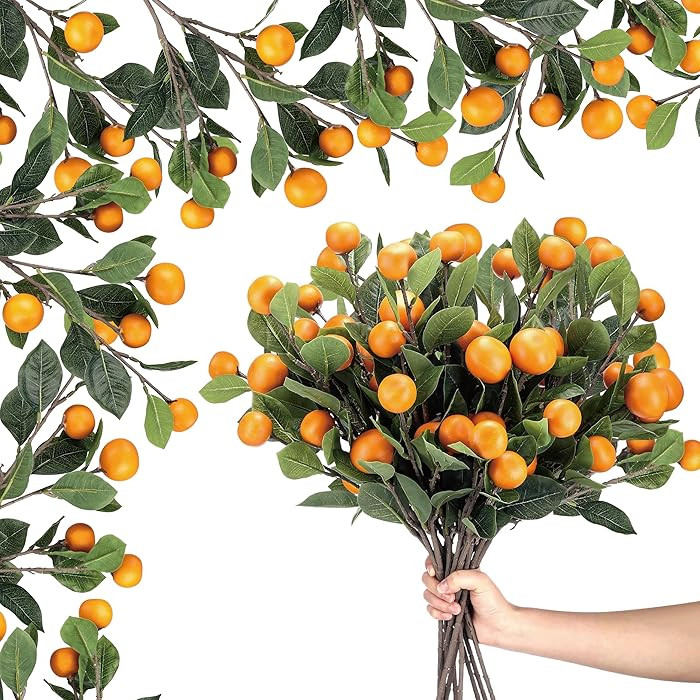 Daifunli 10 Pcs Artificial Tangerine Branches 25 Inch Realistic Faux Oranges Fruit with Green Lea... | Amazon (US)