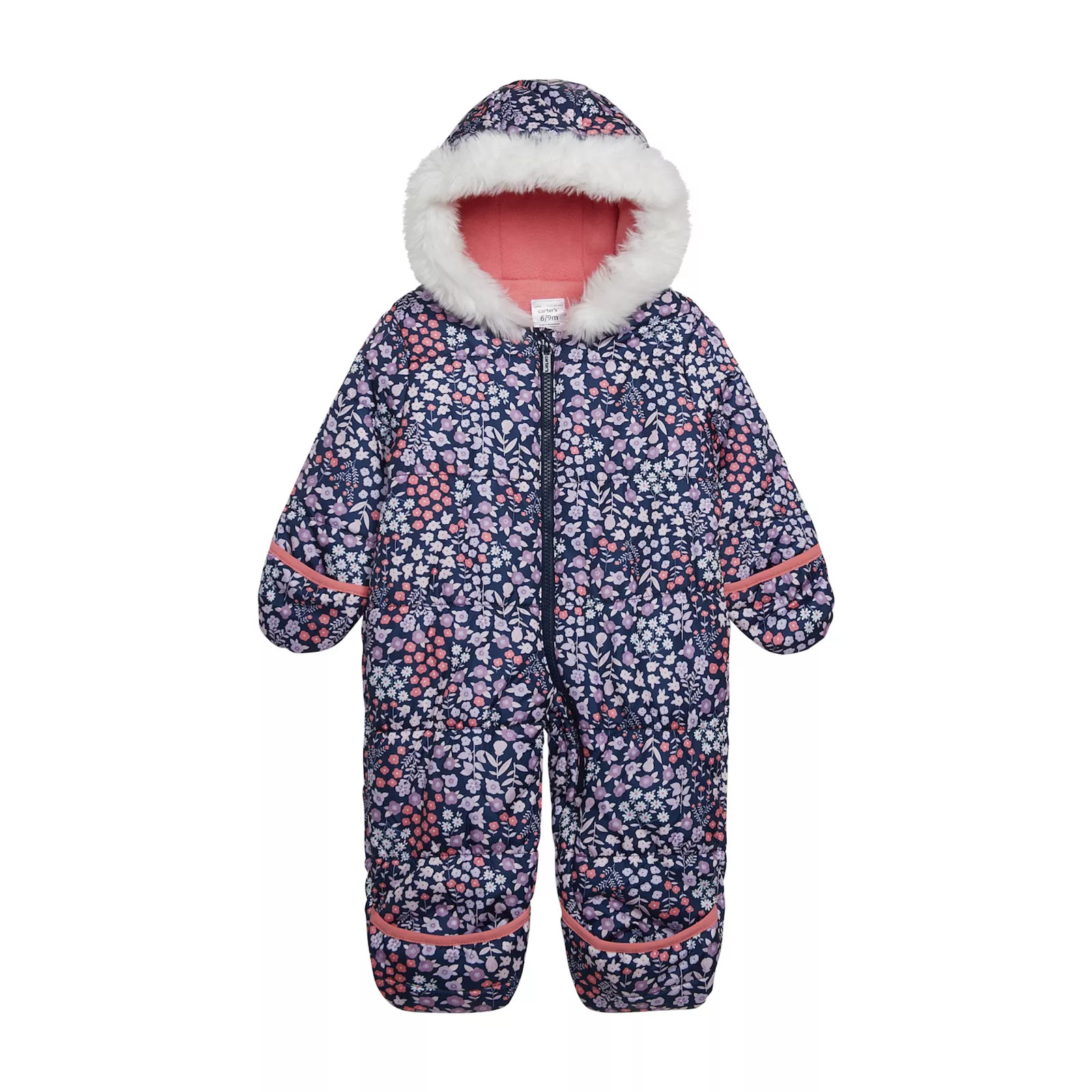 Baby Girl Carter's Faux Fur-Lined Hooded Snowsuit, Girl's, Size: 12 Months, Ditsy Floral | Kohl's