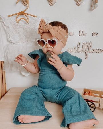 Emery Denim Flutter Jumpsuit - Medium Blue | Bailey's Blossoms