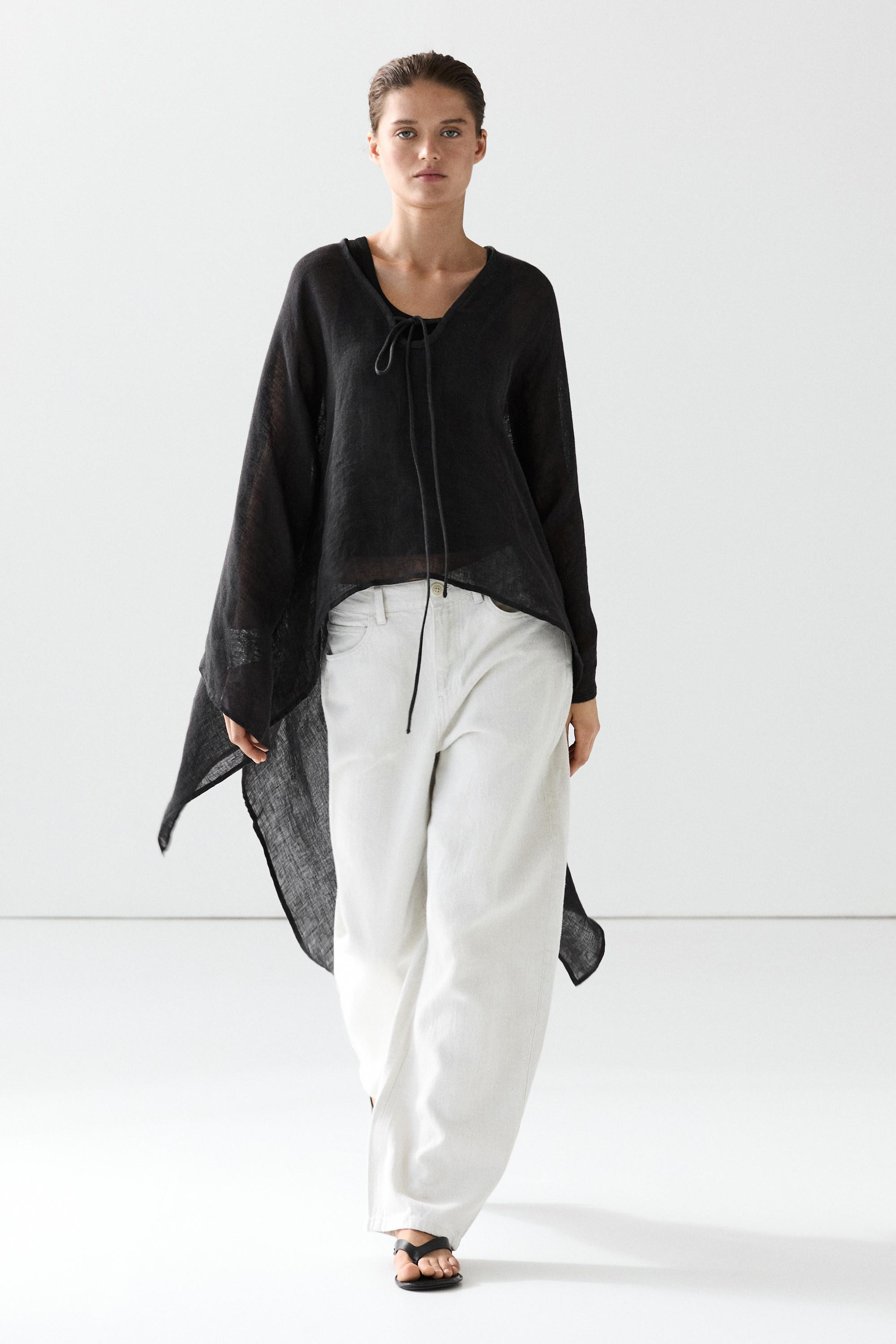 100% linen cape with tie details | Massimo Dutti UK
