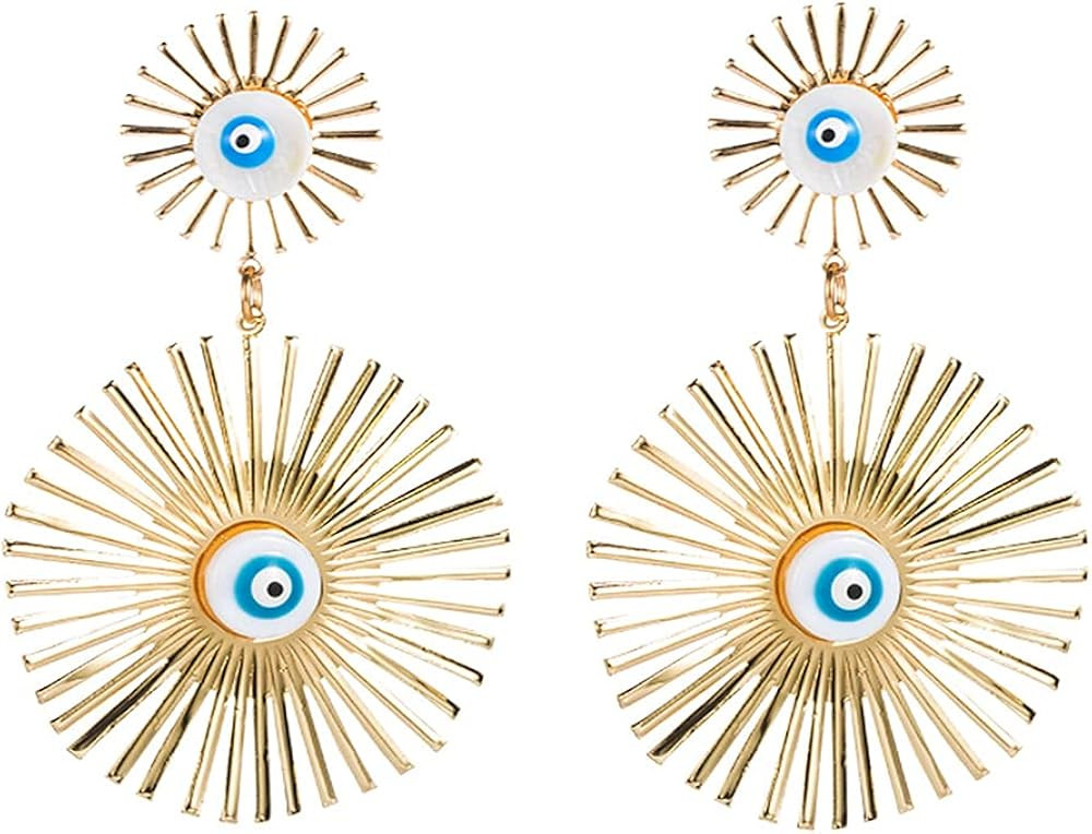 ABJFJE Gold Tone Evil Eyes Statement Dangle Earrings Dainty Zirconia Eye Ear Jacket Drop Earrings... | Amazon (US)