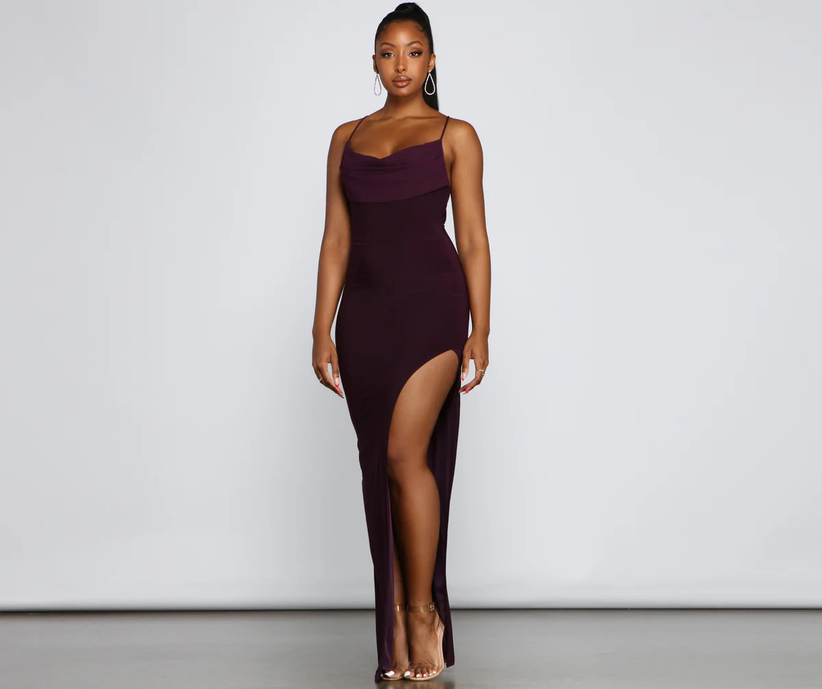 Inez Formal High Slit Ruched Dress | Windsor Stores