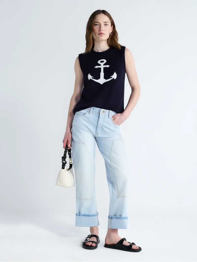 Free Assembly Women's and Women's Plus Roll Neck Sleeveless Cotton Sweater, Lightweight, Sizes XS... | Walmart (US)