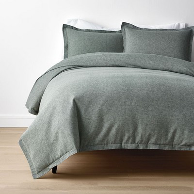 Landon Cotton and Linen Duvet Cover - Green | The Company Store
