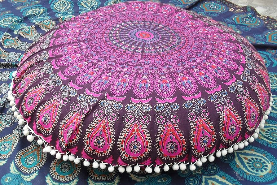 Traditional Jaipur Round Mandala Floor Cushions, Decorative Throw Pillowcases 32", Indian Pouf, B... | Amazon (US)