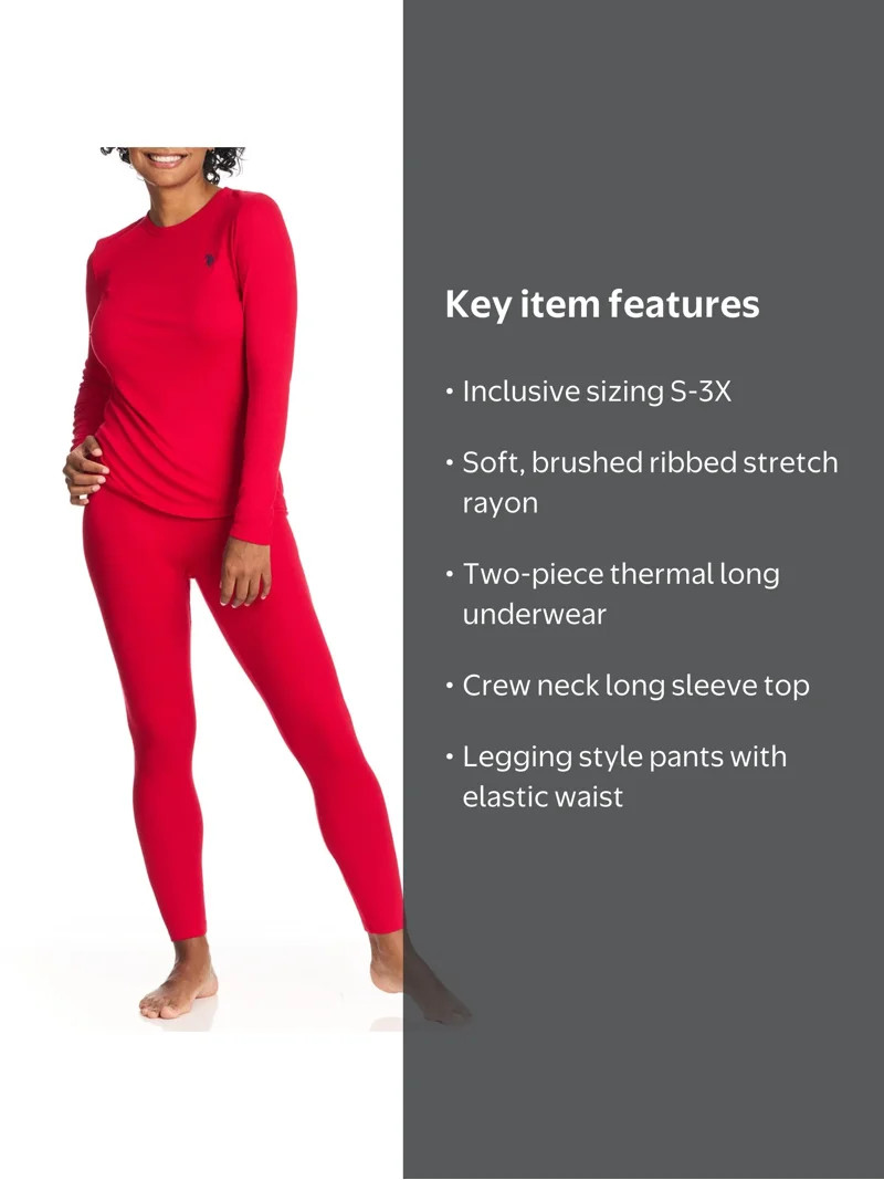 U.S. Polo Assn. Women's & Women's Plus Brushed Base Layer Long Underwear Thermal Set, Sizes S-3X | Walmart (US)