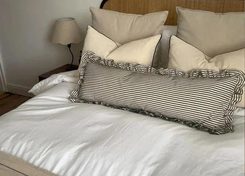 Newly Launched Our Designer Ian Mankin Ticking Stripe Luxurious Extra Long Ruffled Black and Ivor... | Etsy (US)