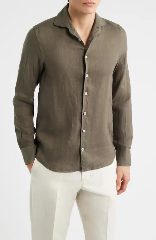 Aurélien Seaside Linen Button-Up Shirt in Olive at Nordstrom, Size Medium | Nordstrom
