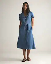Chambray Tencel Button Front Dress in Medium Indigo | Quince