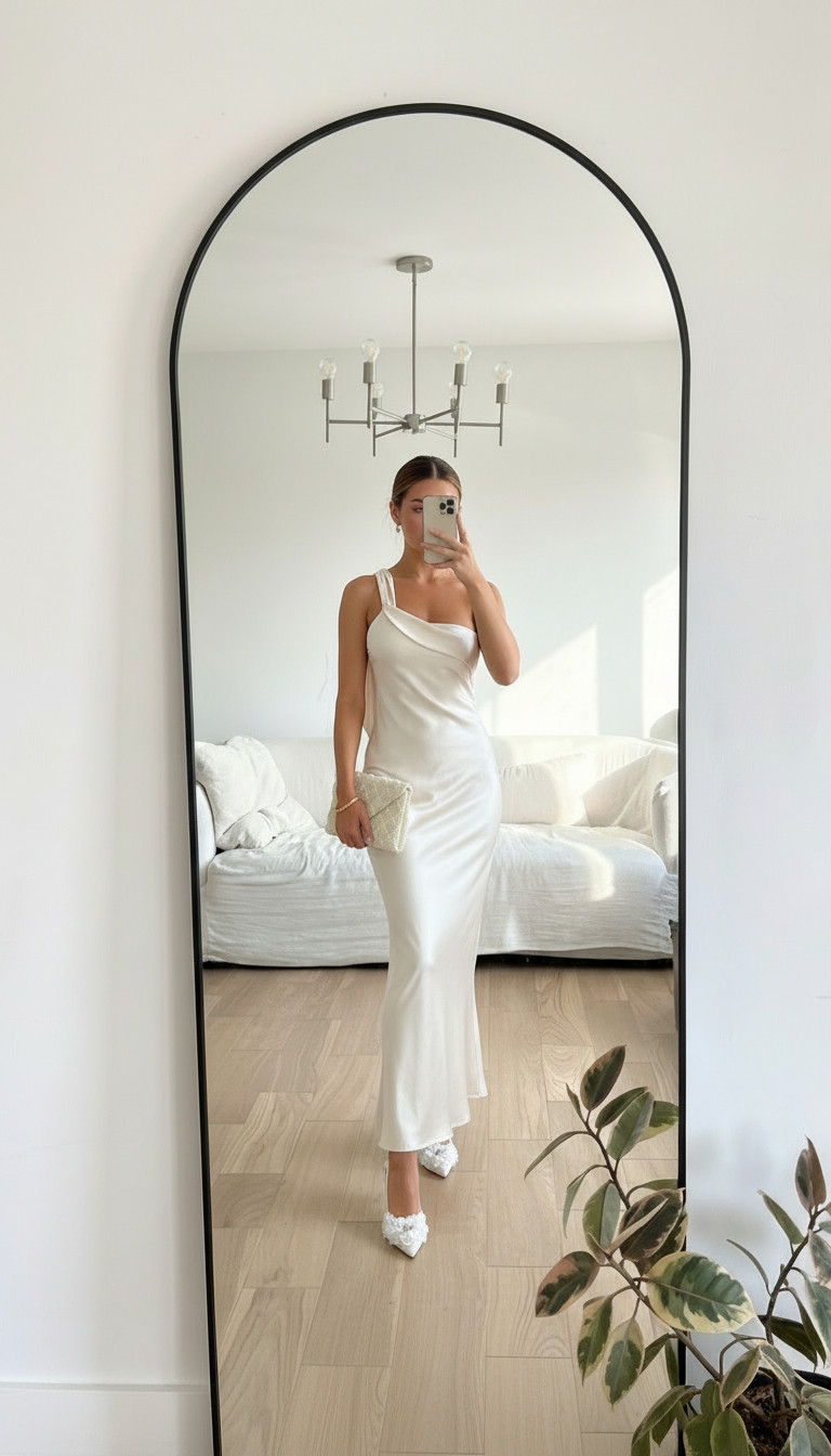 Obsessed with this modern bride moment 🤍

This one-shoulder satin maxi is perfect for engagement photos, rehearsal dinners, bridal showers, and courthouse weddings. Such a chic bridal event dress. 

 #LTKootd #LTKWedding
