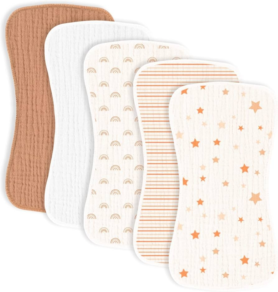 MairMore 5 Pack Muslin Baby Burp Cloths- Neutral Muslin Burping Cloths for Baby Boys Girls and Ne... | Amazon (US)