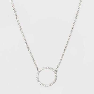 Sterling Silver Pave Cubic Zirconia Circle Chain Necklace - A New Day™ Silver/Clear | Target
