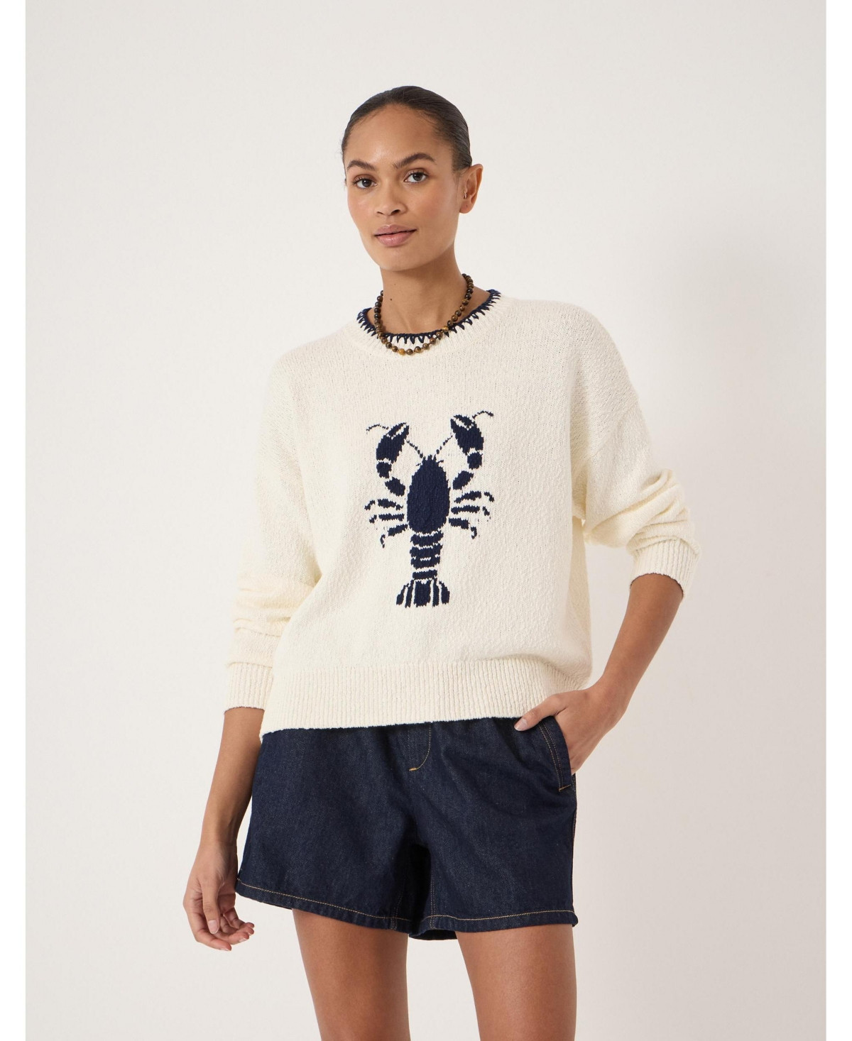 Hush Women's Hallie Crew Neck Lobster Graphic Sweater - Stone white | Macy's